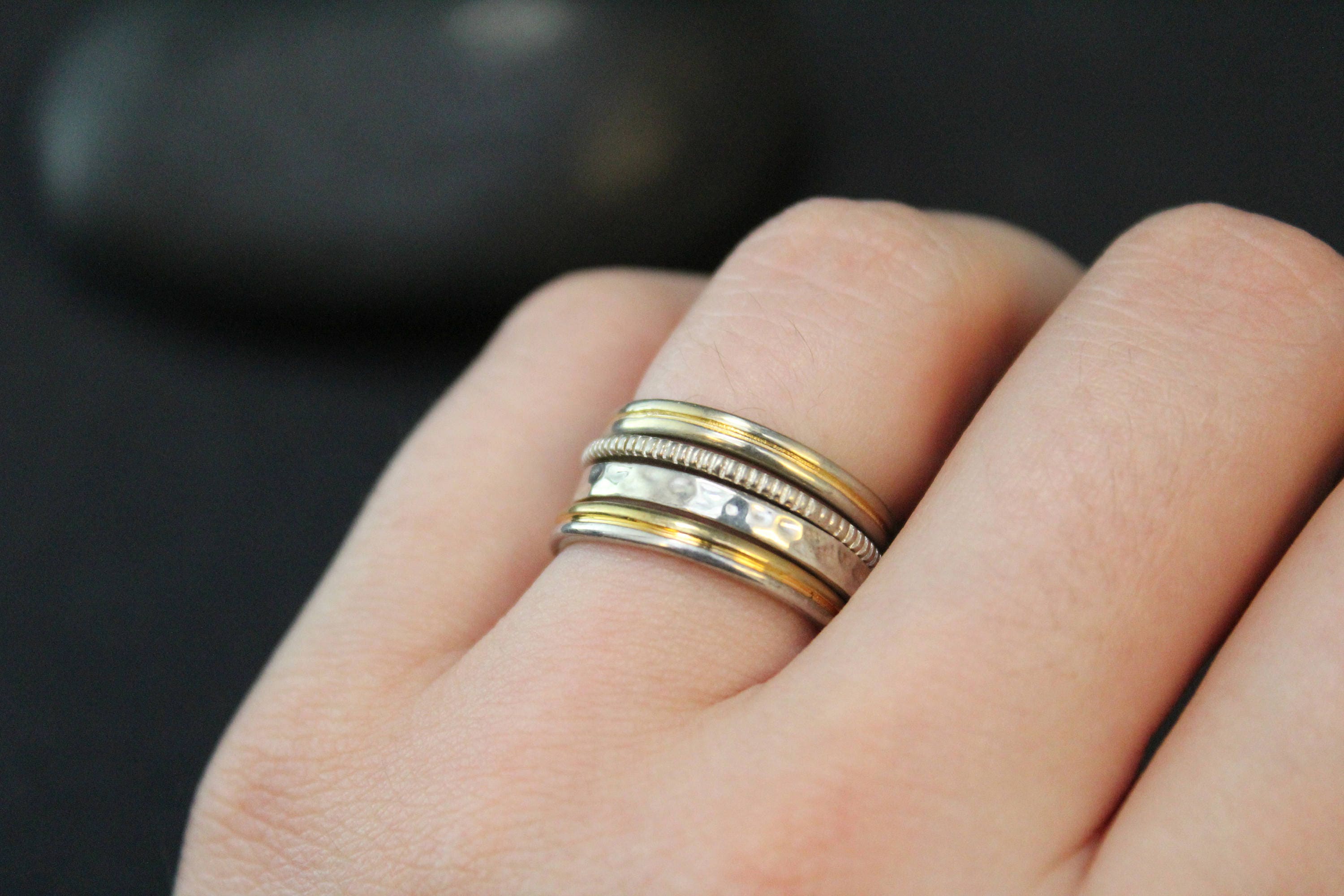 Set of 4 Sterling Silver Stacking Rings, Sterling Stackers, Two Tone