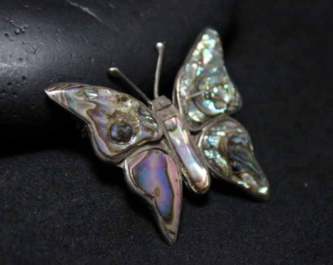 Vintage Sterling Silver Taxco Abalone Butterfly Brooch Pin, Mexican Silver Abalone Inlay Brooch 925, Vintage Taxco Sterling, Butterfly Pin