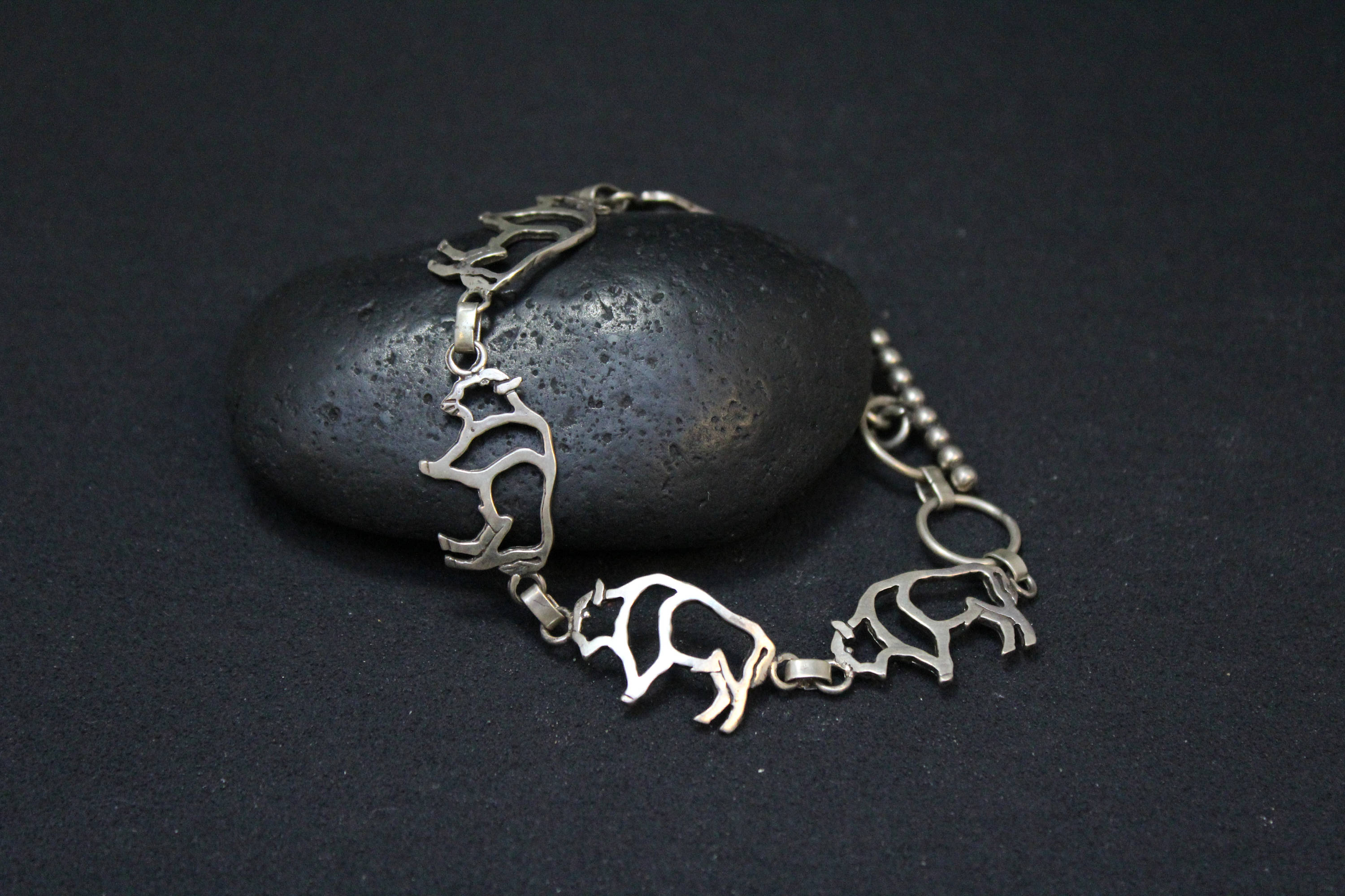 Sterling Silver Bison Link Bracelet, Cowgirl Jewelry, Sterling Silver