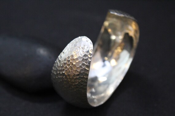 Sterling Silver Hammered Cuff Bracelet, Hammered … - image 4