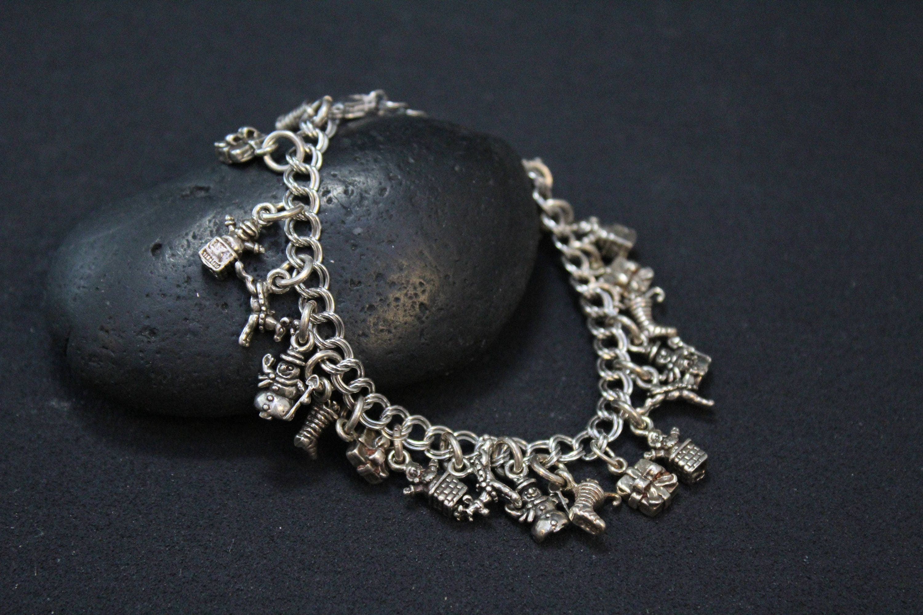 Sterling Silver Christmas Themed Charm Bracelet, Christmas Jewelry