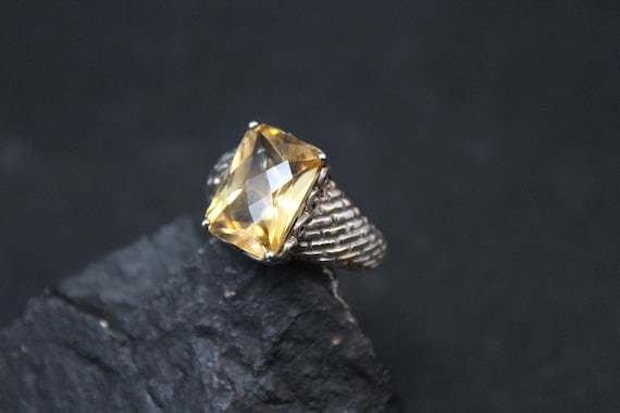 Sterling Silver Faceted Citrine Cocktail Ring, Des
