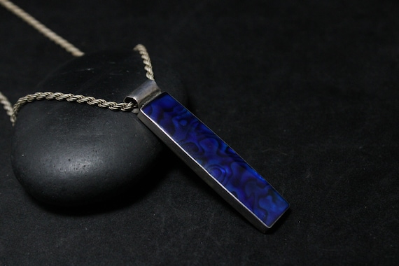 Sterling Silver Rectangular Blue Paua Shell Penda… - image 1