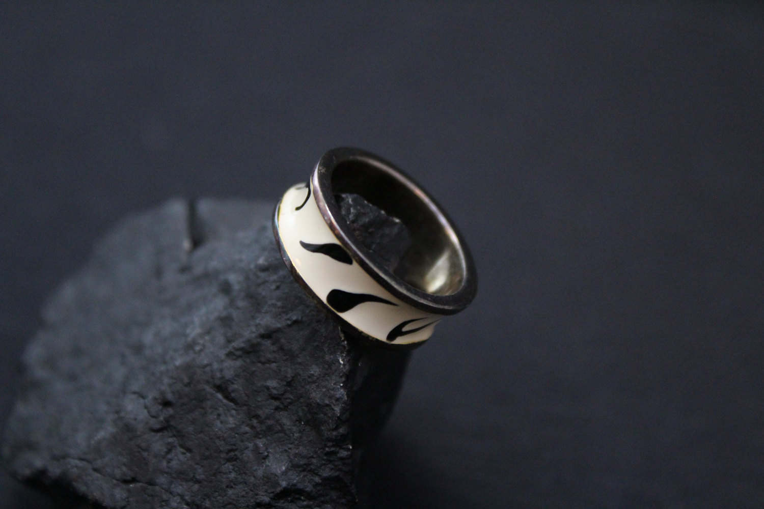 Sterling MILOR Enamel Band Ring, Milor Jewelry, Zebra Print Jewelry