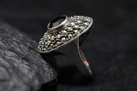 Sterling Silver Art Deco Marcasite and Garnet Coc… - image 3
