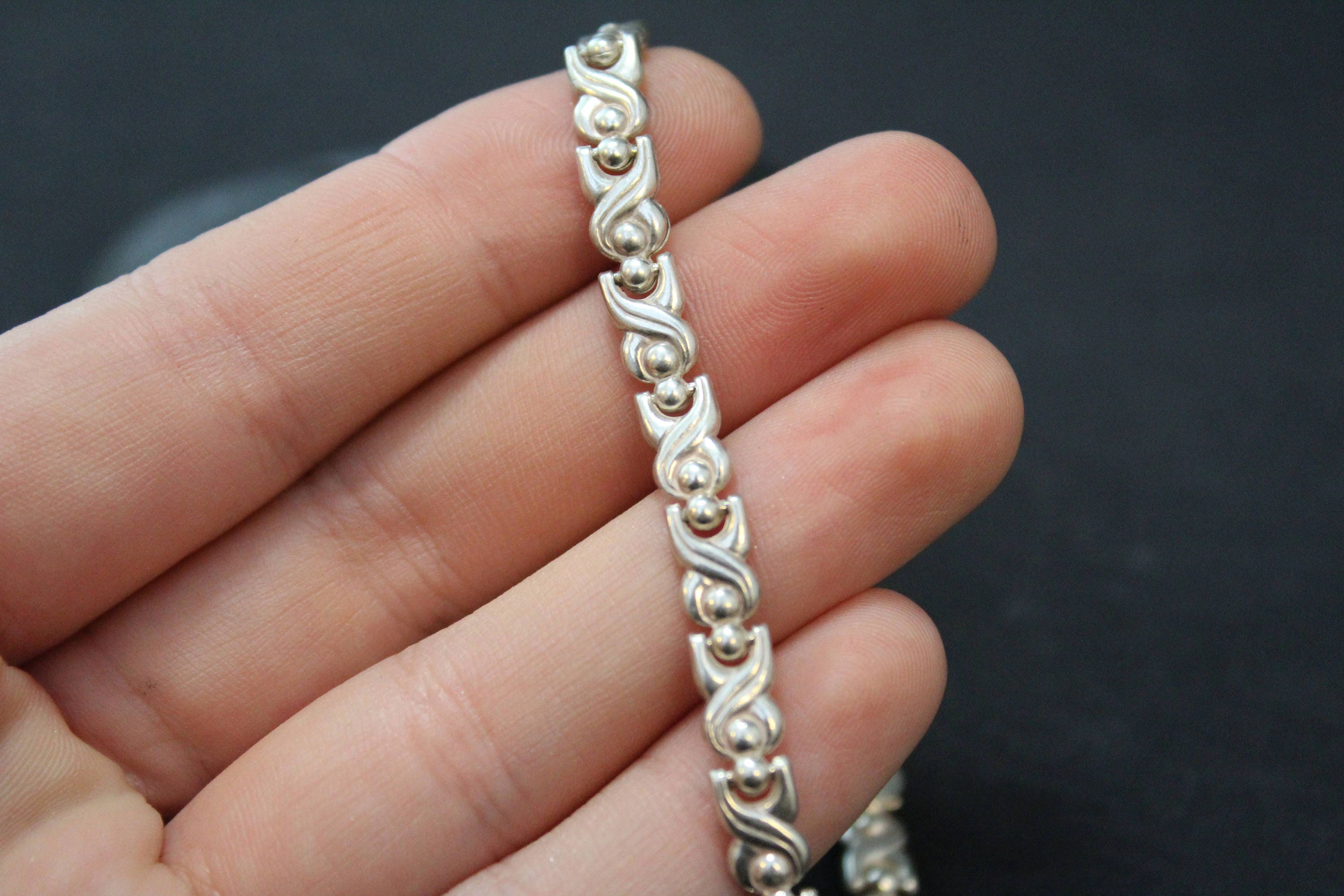 Sterling Silver Italian Link Bracelet, Unique Sterling Link Bracelet