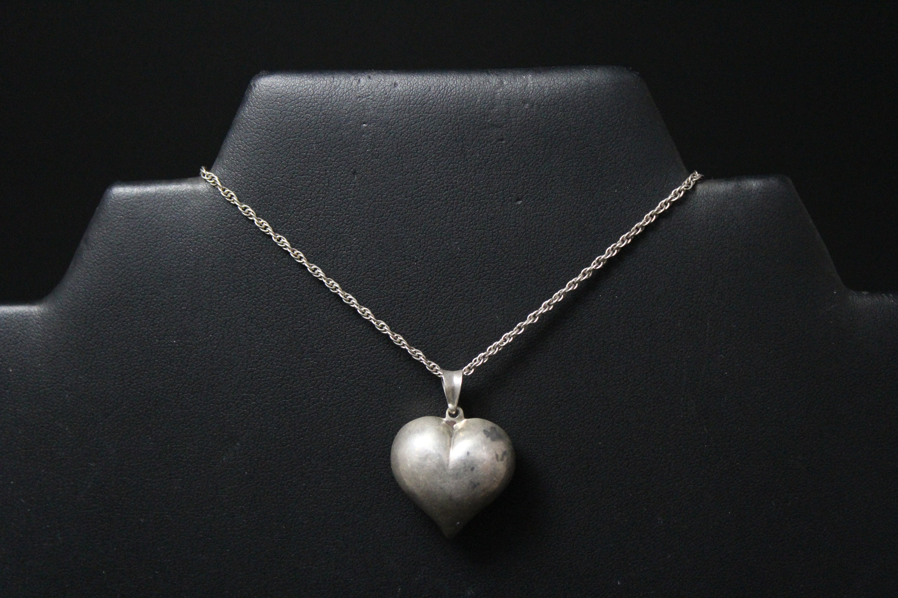 Sterling Silver Puffy Heart Necklace, Big Sterling Heart Necklace ...