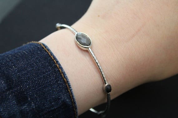 Sterling Silver and Agate Gemstone Bangle Bracele… - image 2