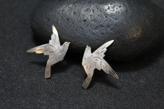 Sterling Silver Screw Back Bird Earrings, Bird Ear