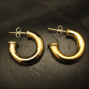 Gold Plated Sterling Silver Hoop Earrings, 3/4&#39;&#39; Drop Medium Size Vermeil Hoops