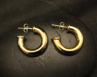 Gold Plated Sterling Silver Hoop Earrings, 3/4'' Drop Medium Size Vermeil Hoops