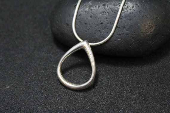 Sterling Silver Modern Teardrop Necklace, Open Teardrop Necklace, Sterling Silver Modern Jewelry, Modern Sterling Necklace, Simple Sterling