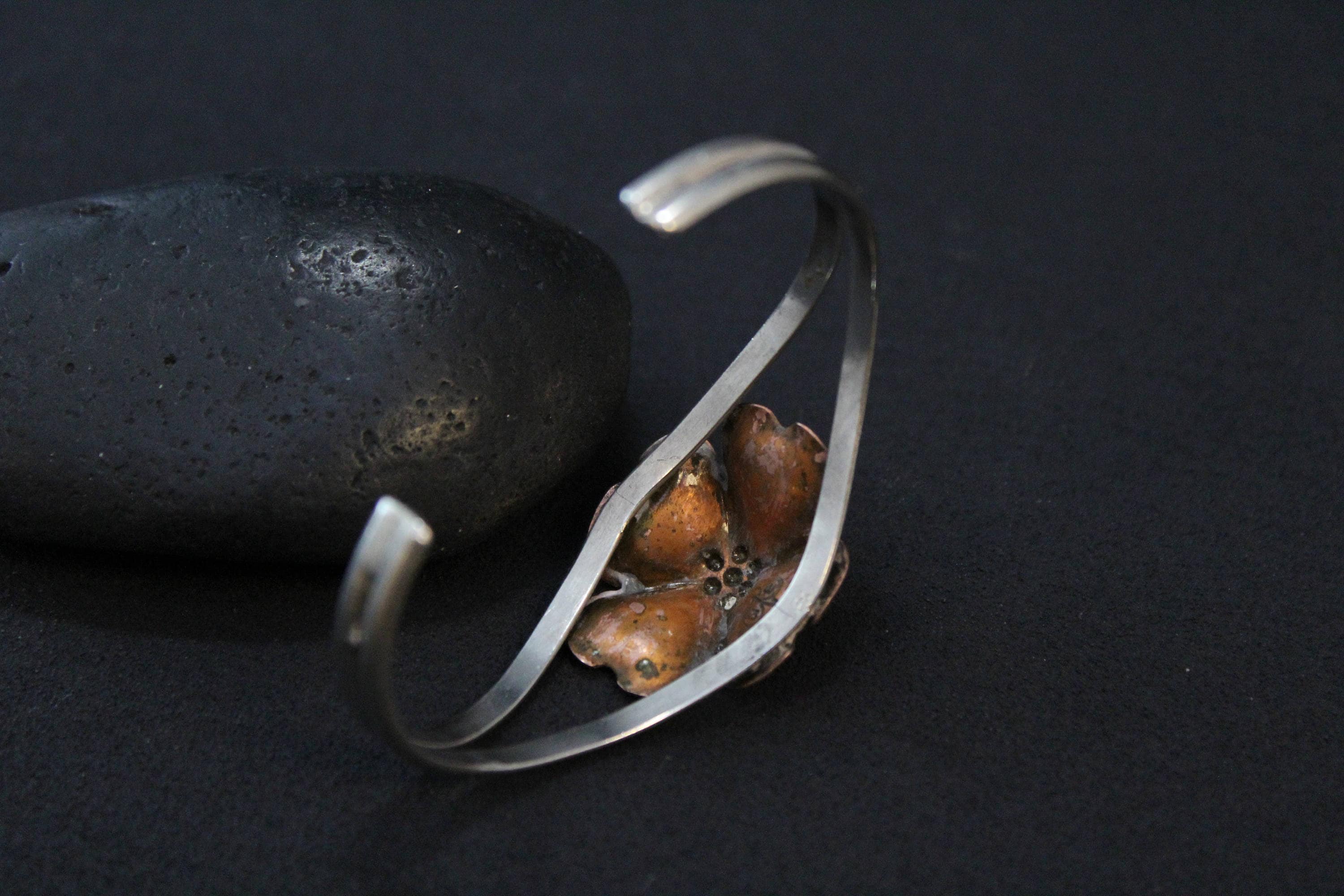 Sterling Silver and Copper Stuart Nye Dogwood Cuff Bracelet, Flower