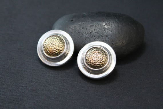 Sterling Silver Two Tone Button Earrings (AS IS),… - image 4