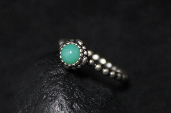 Sterling Silver Dainty Granulated Chrysoprase Rin… - image 1