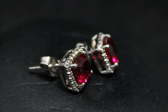 Sterling Silver Lab Created Ruby and CZ Halo Stud… - image 4