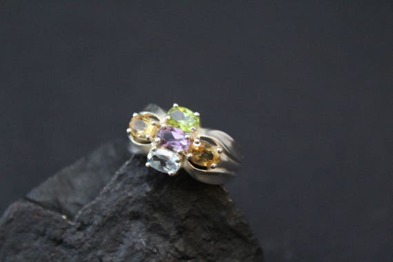 Sterling Multigem Ring, Sterling Silver Gemstone C