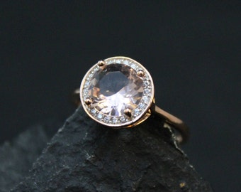 Sterling Silver and CZ Rose Gold Halo Ring, CZ Halo Ring, Rose Gold Over Sterling Silver Engagement Ring, Rose Gold Gemstone Ring