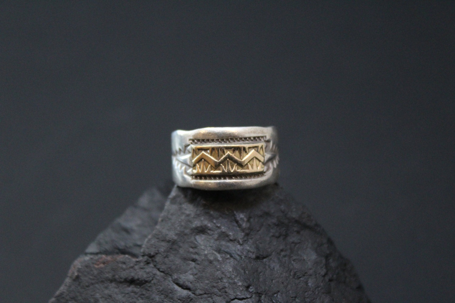 Rare Sterling Silver and 14K Yellow Gold Native American Signed JAMES