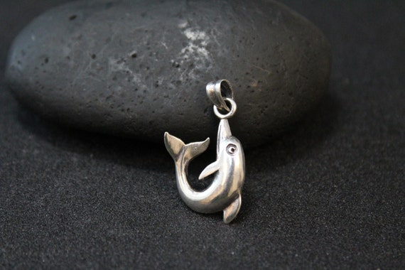 Sterling Silver Swimming Dolphin Pendant, Dolphin… - image 1