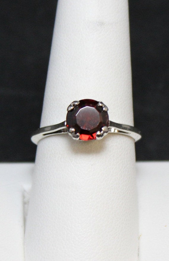Sterling Silver Simple Garnet Ring - image 2