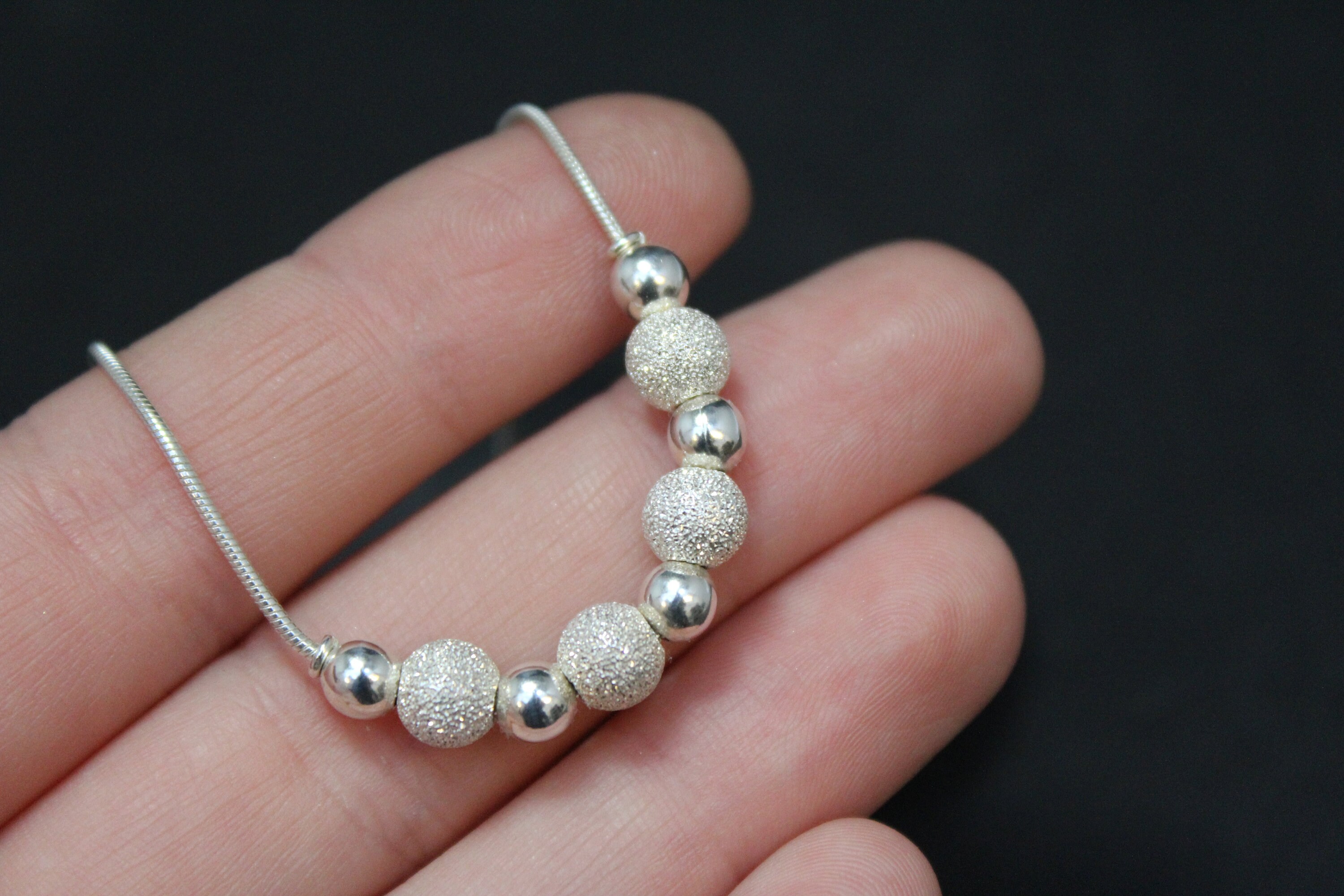 Sterling Silver Necklace with Textured Beads, Modern Sterling Necklace ...