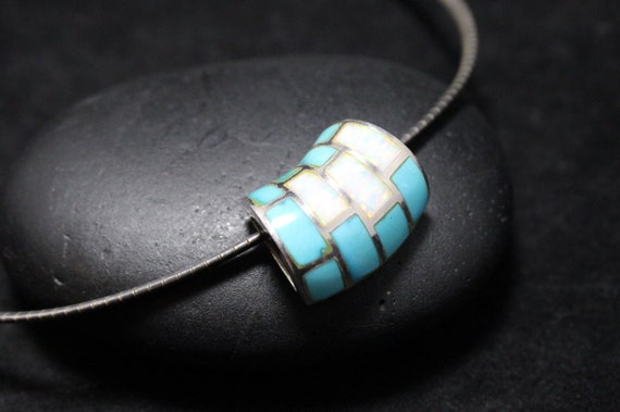 Sterling Silver Abstract Geometric Opal and Turqu… - image 1