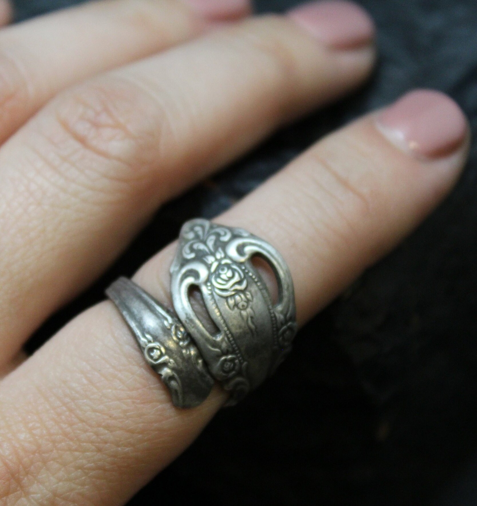 Vintage Bent Spoon Ring, Bent Spoon Sterling Silver Ring, Silverware