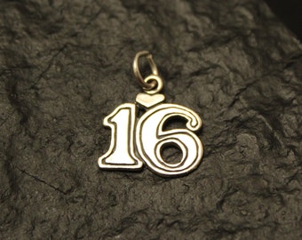 Sterling Silver Number 16 Charm, Pendant, Sweet Sixteen Charm 3/4''