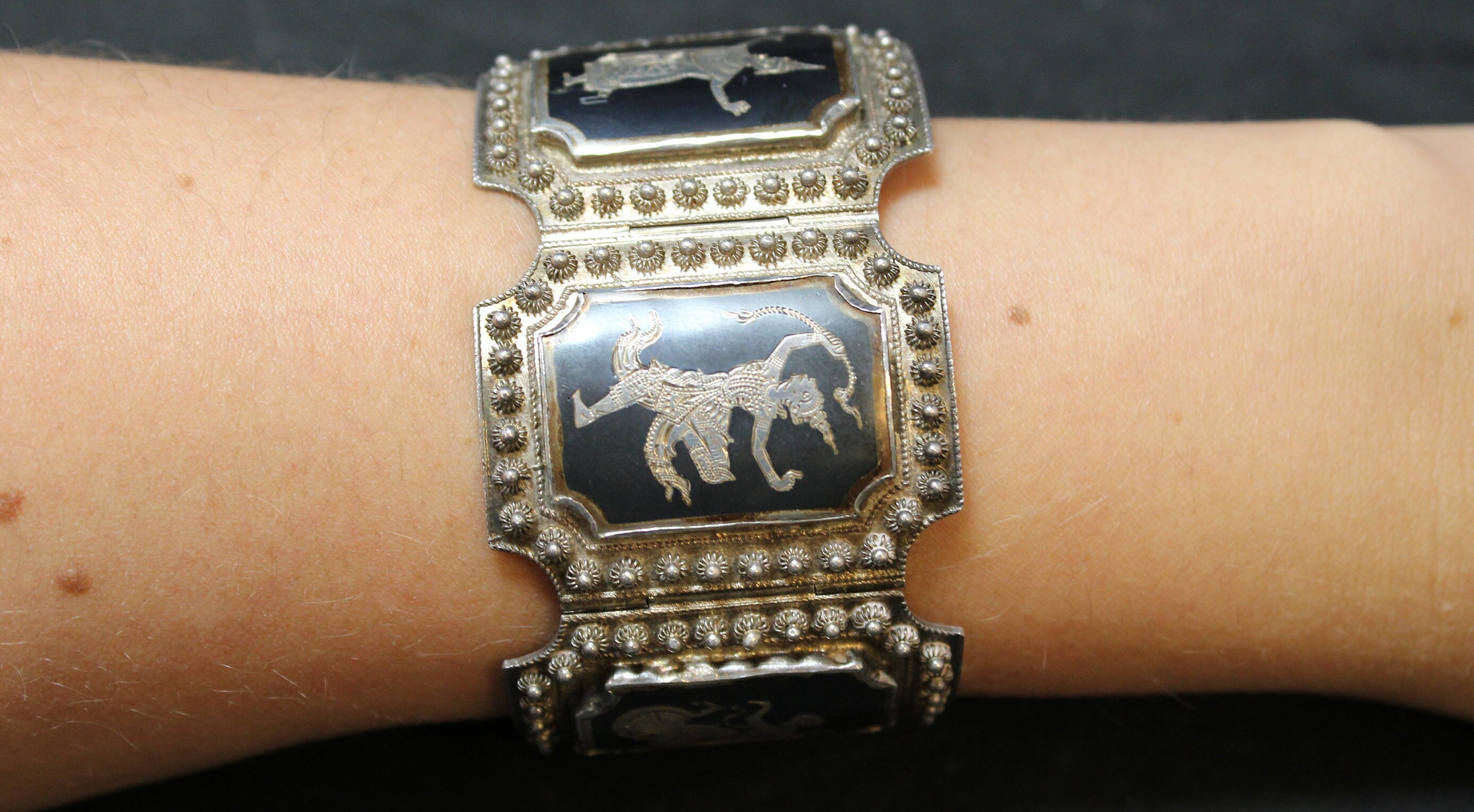 Sterling Silver Siamese Link Bracelet, Silver Siam Panel Bracelet
