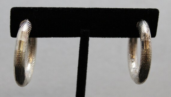 Sterling Silver Textured Modernist Hoop Earrings,… - image 3