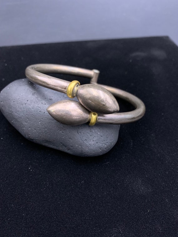 Two Tone Hinged Bangle Bracelet With Sterling Sil… - image 4