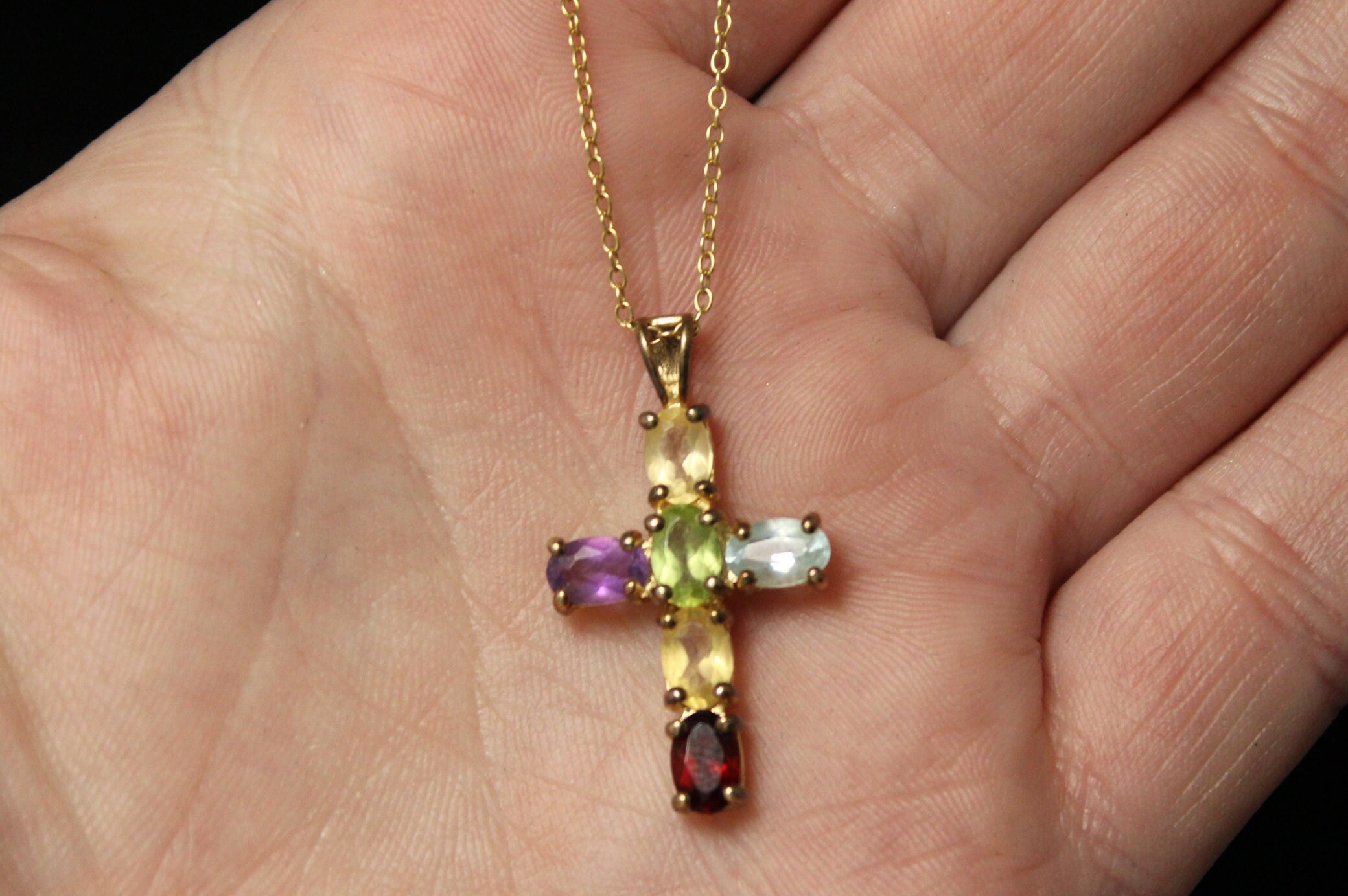 Gemstone Cross Necklace 18k Gold Filled CZ | Luna Alaska Jewelry