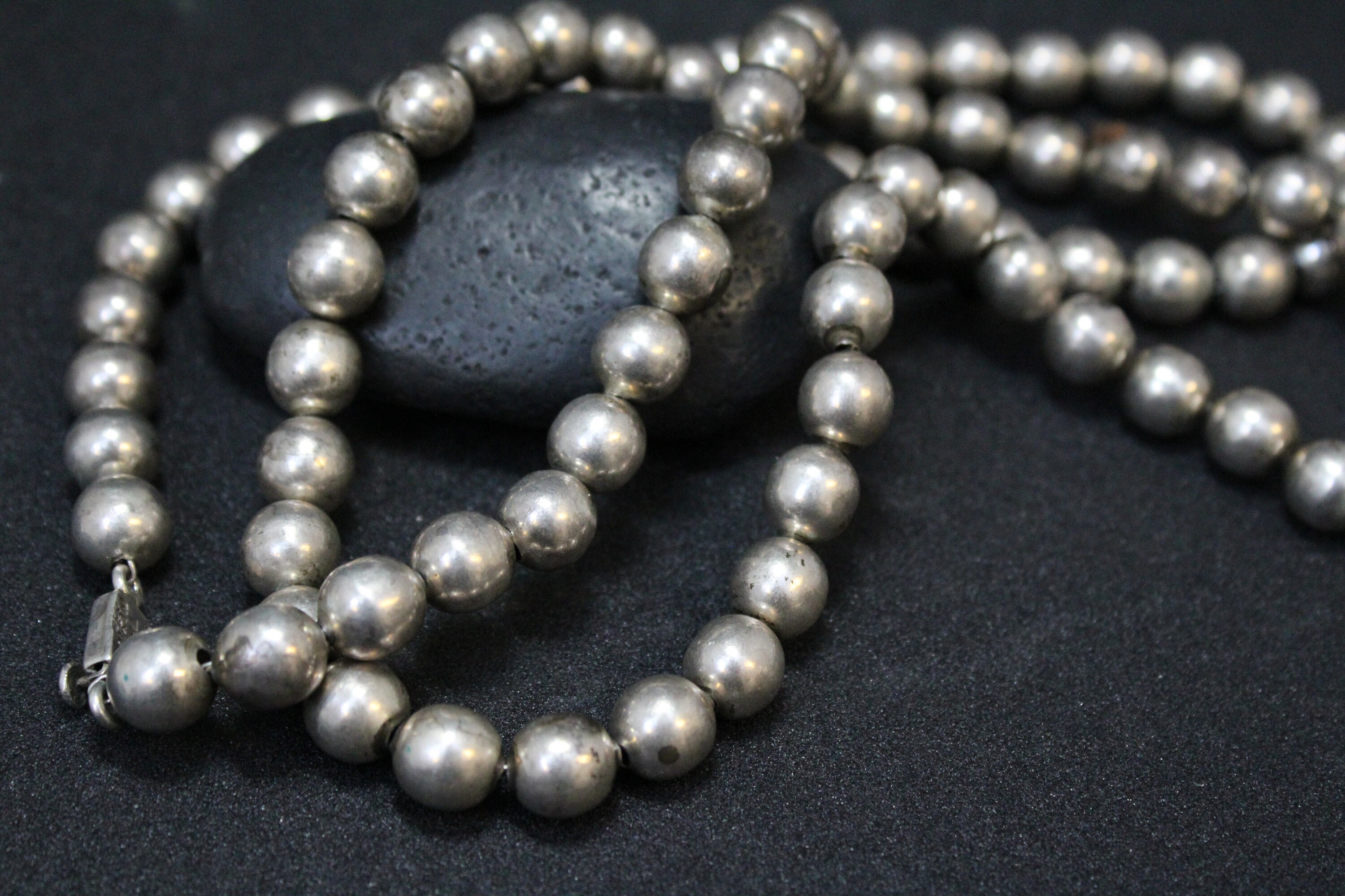 Sterling Silver Signed Taxco Strand of Sterling Silver Beads, Mexican