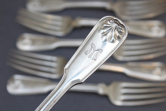Set of 6 Sterling Silver Tiffany & Co Shell and Thread Forks With