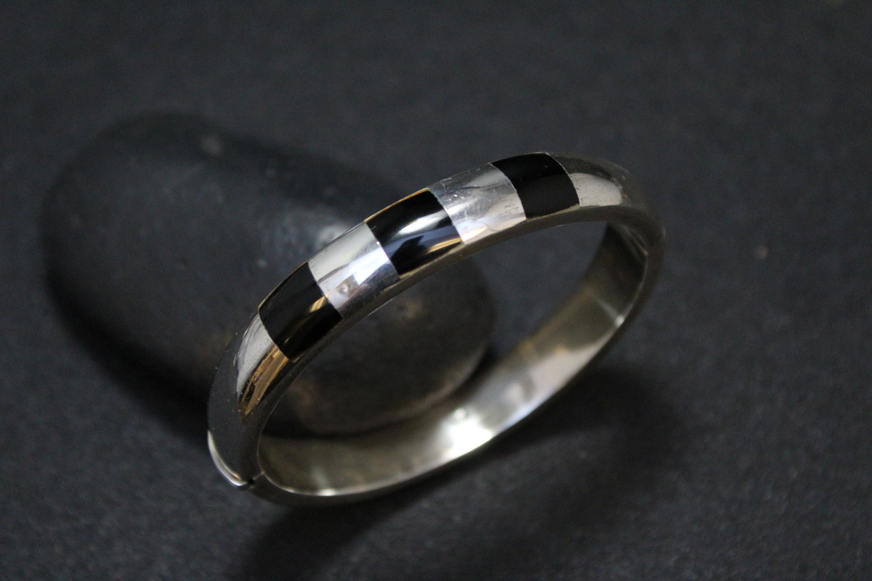 Sterling Silver Onyx Inlay Bangle Bracelet, Sterling Onyx Bracelet ...