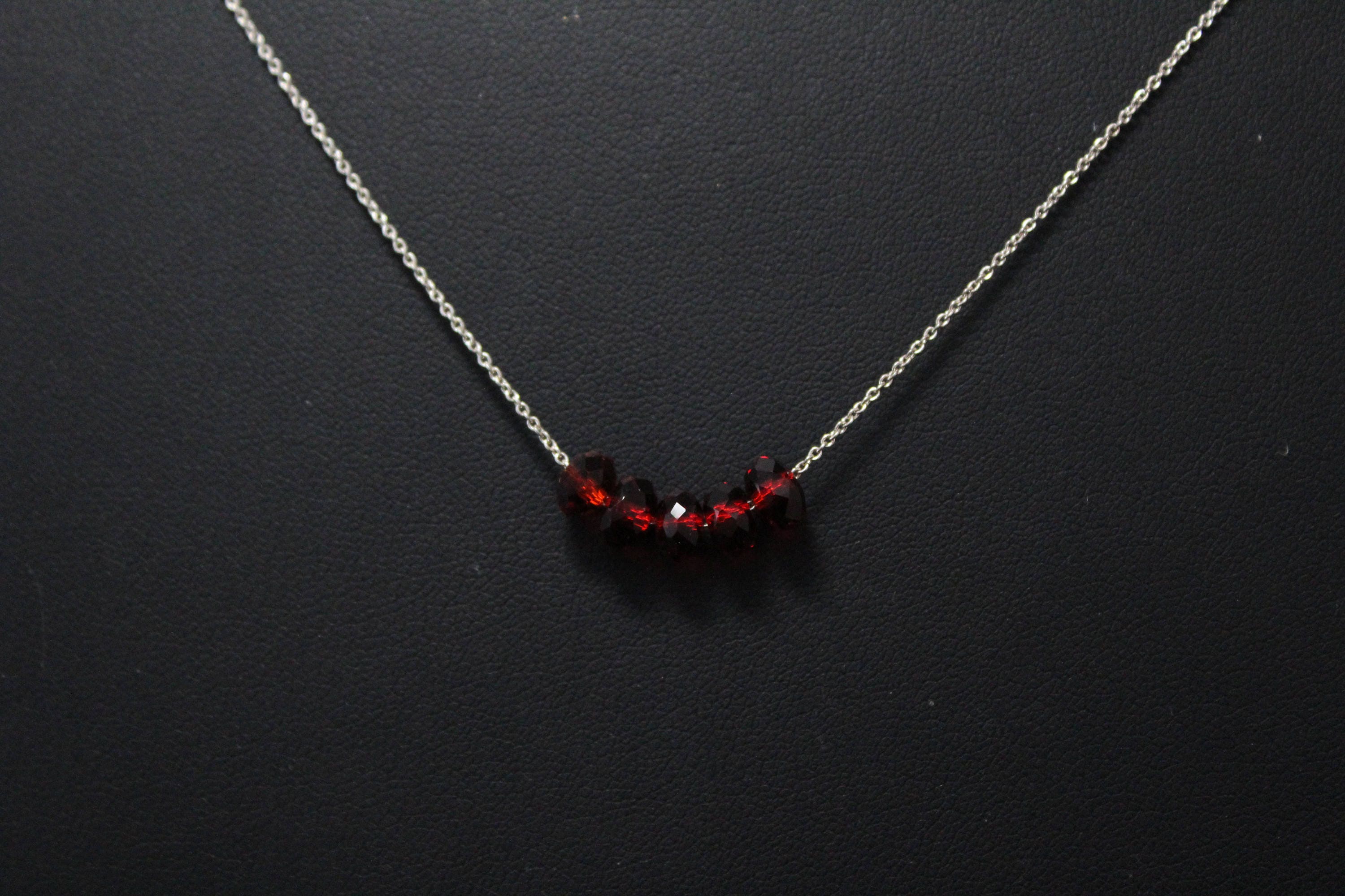 Sterling Silver Necklace with Five Red Beads, Red Beaded Necklace, Red  Crystal Beads, Beaded Sterling Necklace, Minimalist Sterling Necklace