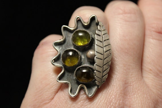 Sterling Silver Heavy Statement Ring with Peridot… - image 8