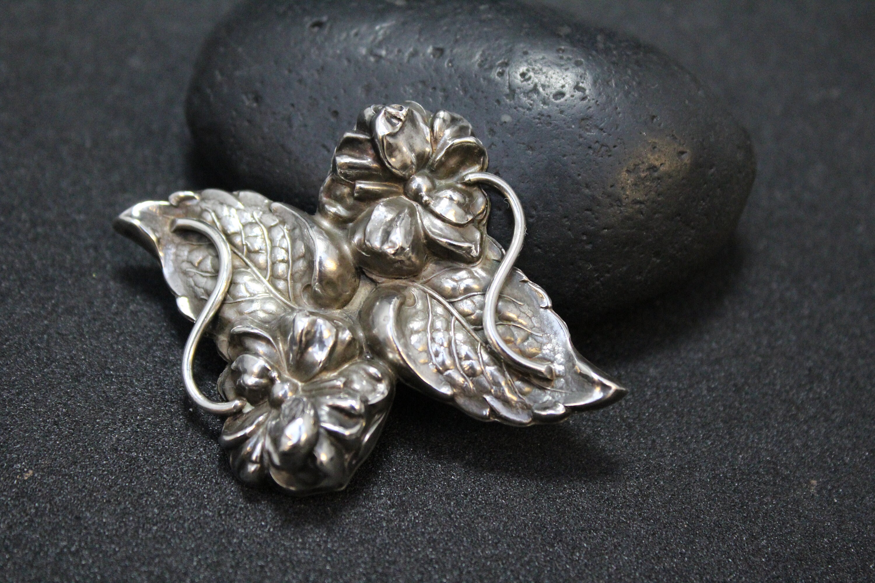 Large Sterling Silver Repousse Flower Brooch, Sterling Silver Antique ...