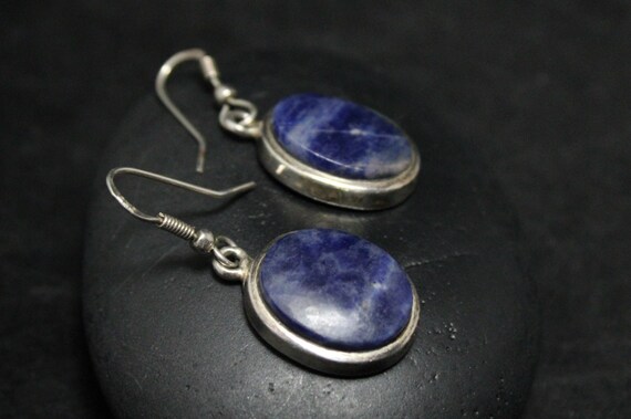 Sterling Silver Mid Century Oval Sodalite Earring… - image 3