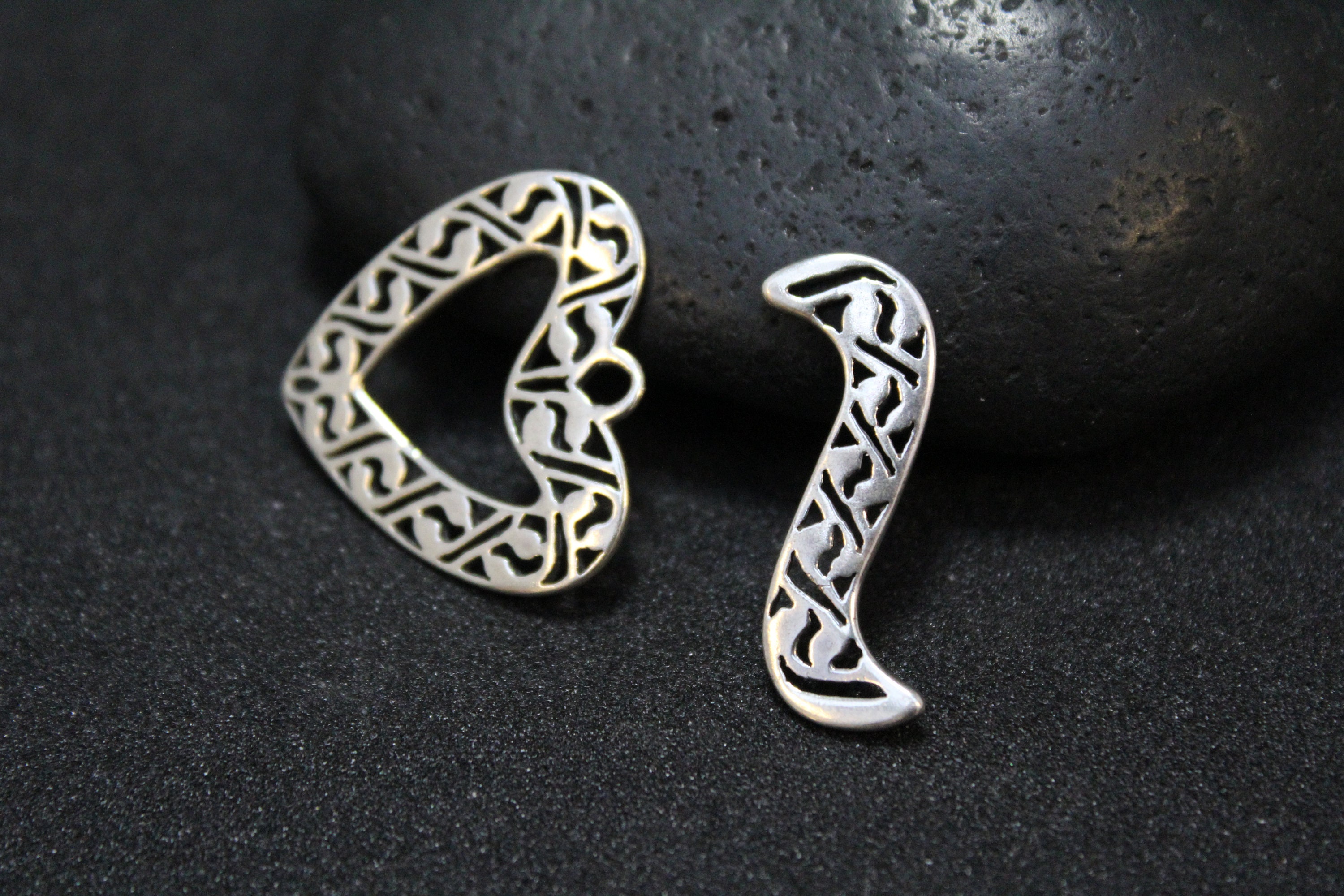 Ornate Sterling Silver Two Piece Clasp, Sterling Silver Heart