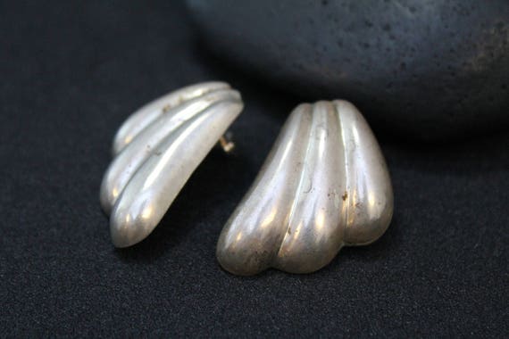 Hollow Sterling Silver Chunky Earrings, Bold Ster… - image 1