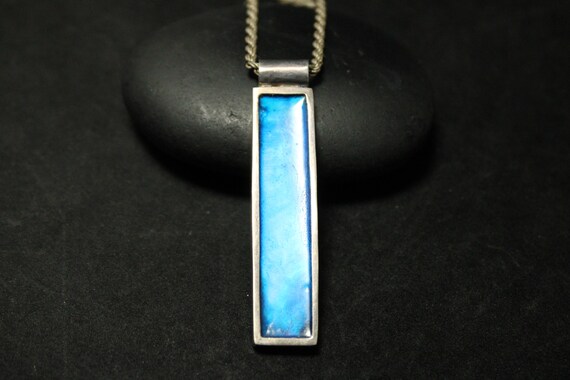 Sterling Silver Rectangular Blue Paua Shell Penda… - image 3