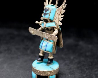 RARE David R. Freeland Jr Sterling Silver/Turquoise Crow Mother Kachina, Collectible Artist Made Figurine with Articulated Accessories