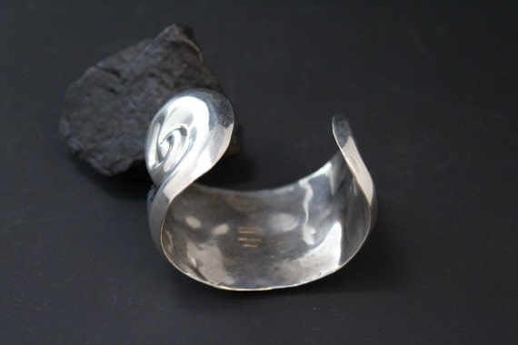 Sterling Silver Wide Taxco Mexican Swirl Cuff Bracelet View 4