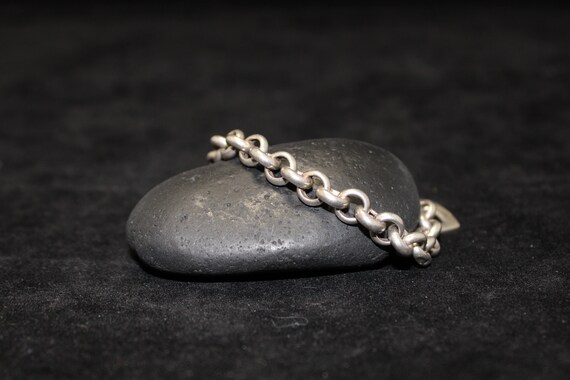 Sterling Silver Heart Tag Link Bracelet, Sterling Heart Bracelet, Sterling Silver Heart Charm, Sterling Heart Tag, Trendy Sterling Bracelet View 2