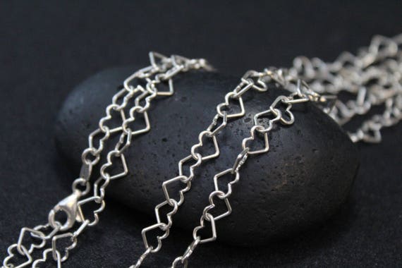 Sterling Silver Heart Link Chain Necklace, Silver