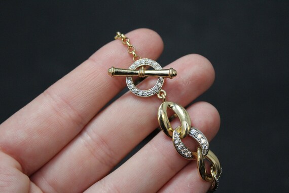 Sterling Silver Yellow Gold Overlay CZ Curb Link … - image 3