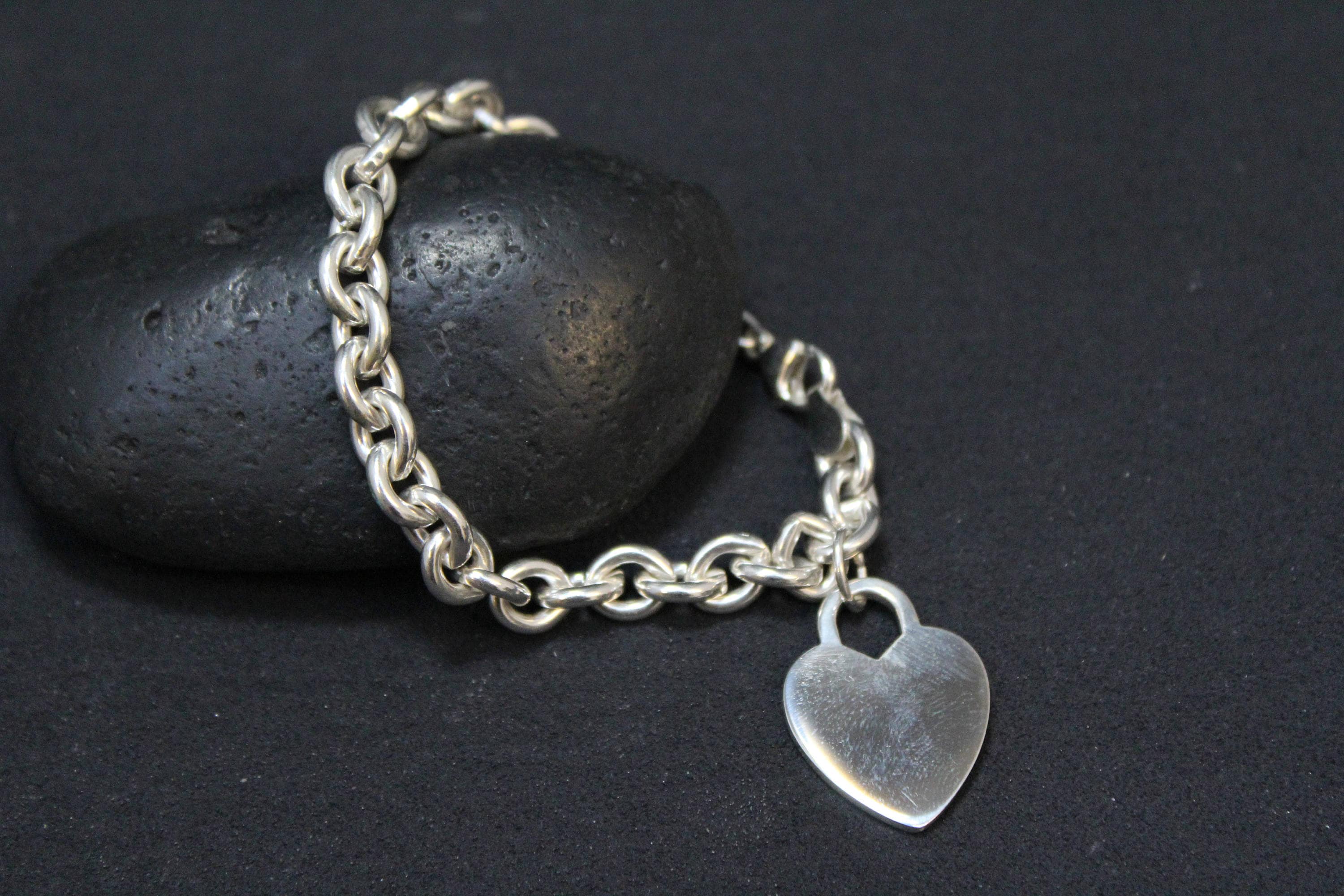 Sterling Silver Heart Tag Charm Bracelet