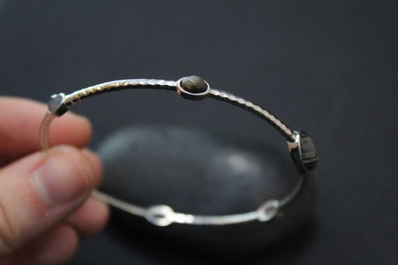 Sterling Silver and Agate Gemstone Bangle Bracele… - image 5